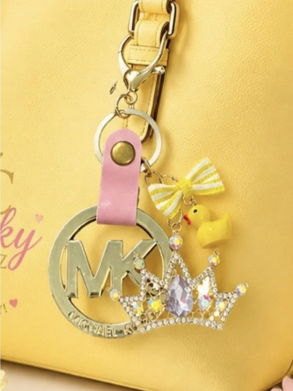 Ducky Princess Yellow & Pink Crown Gold Medallion Bag Charm